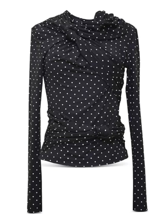Rokh Tops - Rokh R0CA277 Knotted Jersey Top Dotted Black Size M NWT